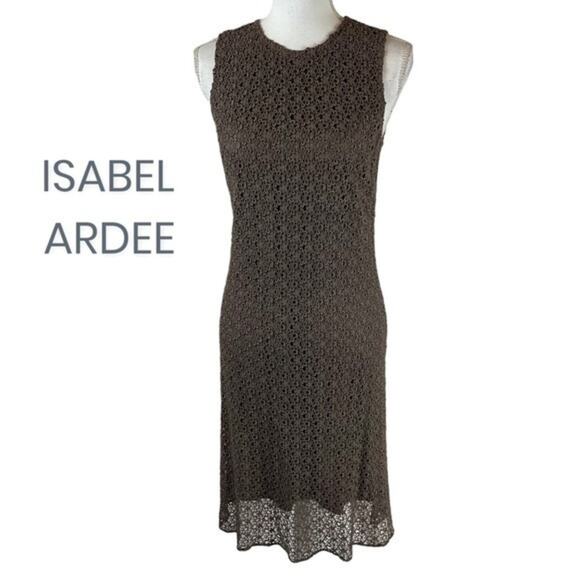 Isabel Ardee Taupe Sheer Floral Lace Fitted Cottage Feminine Dress Size 4 - Picture 2 of 12